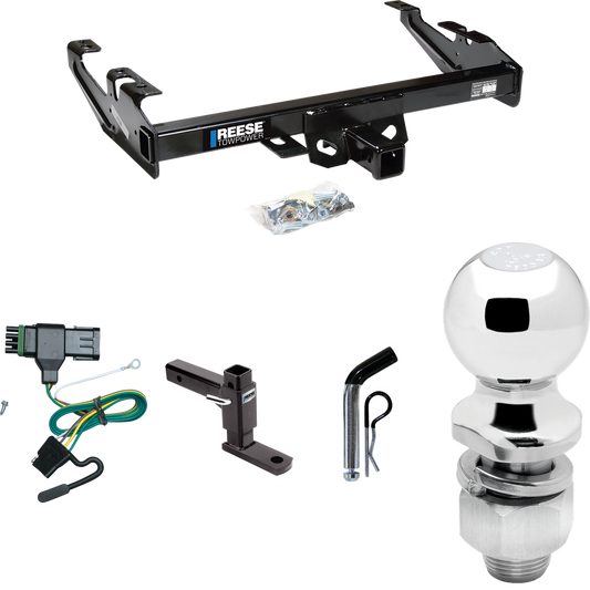 Fits 1988-2000 Chevrolet K3500 Trailer Hitch Tow PKG w/ 4-Flat Wiring + Adjustable Drop Rise Ball Mount + Pin/Clip + 2" Ball (For Regular & Extended Cabs Models) By Reese Towpower