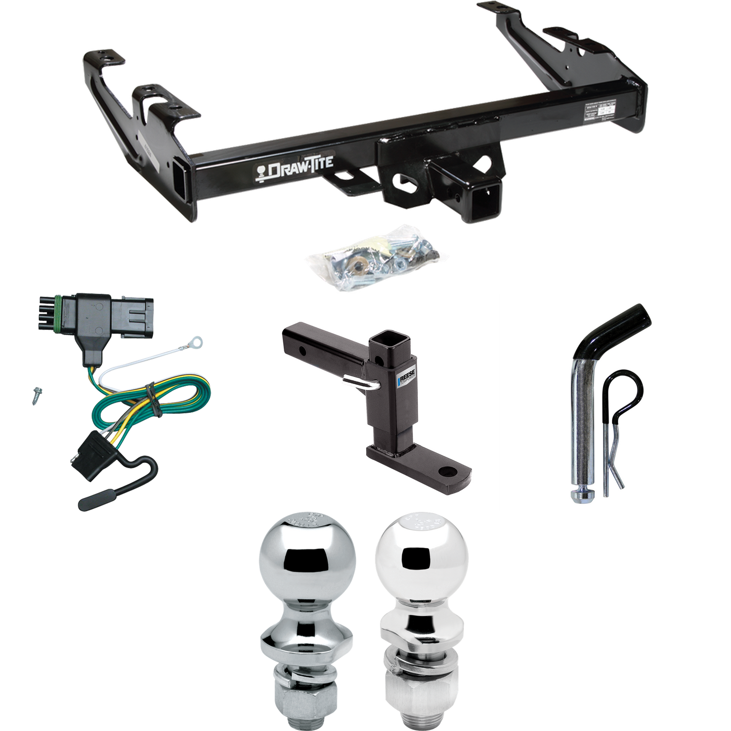 Se adapta al paquete de enganche de remolque GMC C2500 1988-2000 con cableado plano de 4 + soporte de bola ajustable + pasador/clip + bola de 2" + bola de 1-7/8" de Draw-Tite