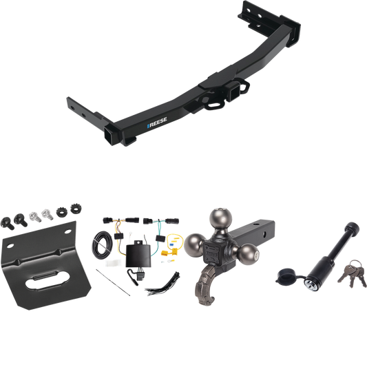 Fits 2022-2023 Jeep Grand Cherokee Trailer Hitch Tow PKG w/ 4-Flat Wiring + Tactical Triple Ball Ball Mount 1-7/8" & 2" & 2-5/16" Balls & Tow Hook + Tactical Dogbone Lock + Wiring Bracket By Reese Towpower