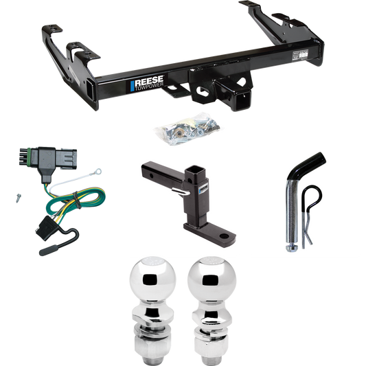 Fits 1988-1999 Chevrolet K1500 Trailer Hitch Tow PKG w/ 4-Flat Wiring + Adjustable Drop Rise Ball Mount + Pin/Clip + 2" Ball + 2-5/16" Ball By Reese Towpower