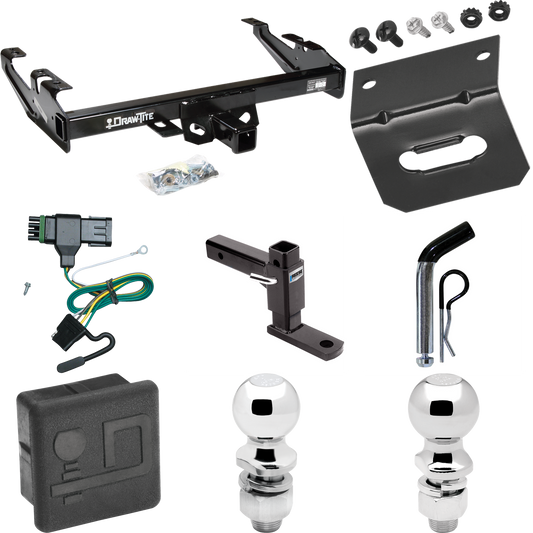 Se adapta al paquete de enganche de remolque GMC C3500 1988-2000 con 4 cables planos + soporte de bola ajustable + pasador/clip + bola de 2" + bola de 2-5/16" + soporte de cableado + cubierta de enganche de Draw-Tite