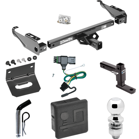 Fits 1988-2000 GMC C3500 Trailer Hitch Tow PKG w/ 4-Flat Wiring + Adjustable Drop Rise Ball Mount + Pin/Clip + 2" Ball + Wiring Bracket + Hitch Cover By Draw-Tite