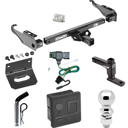 Fits 1988-2000 GMC C2500 Trailer Hitch Tow PKG w/ 4-Flat Wiring + Adjustable Drop Rise Ball Mount + Pin/Clip + 2-5/16" Ball + Wiring Bracket + Hitch Cover By Draw-Tite