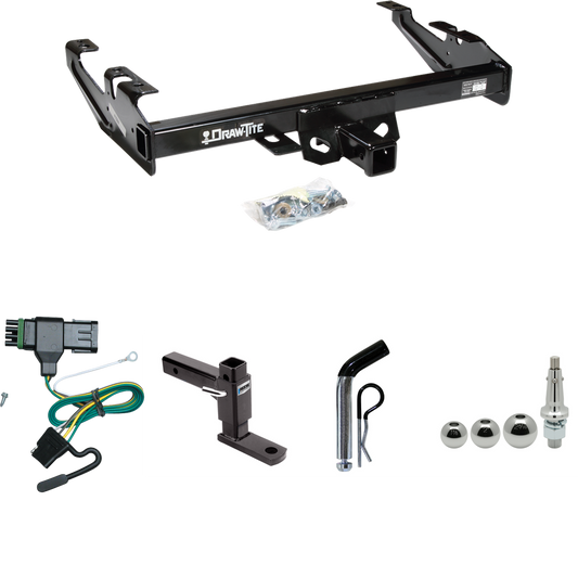 Fits 1988-1999 Chevrolet K1500 Trailer Hitch Tow PKG w/ 4-Flat Wiring + Adjustable Drop Rise Ball Mount + Pin/Clip + Inerchangeable 1-7/8" & 2" & 2-5/16" Balls By Draw-Tite