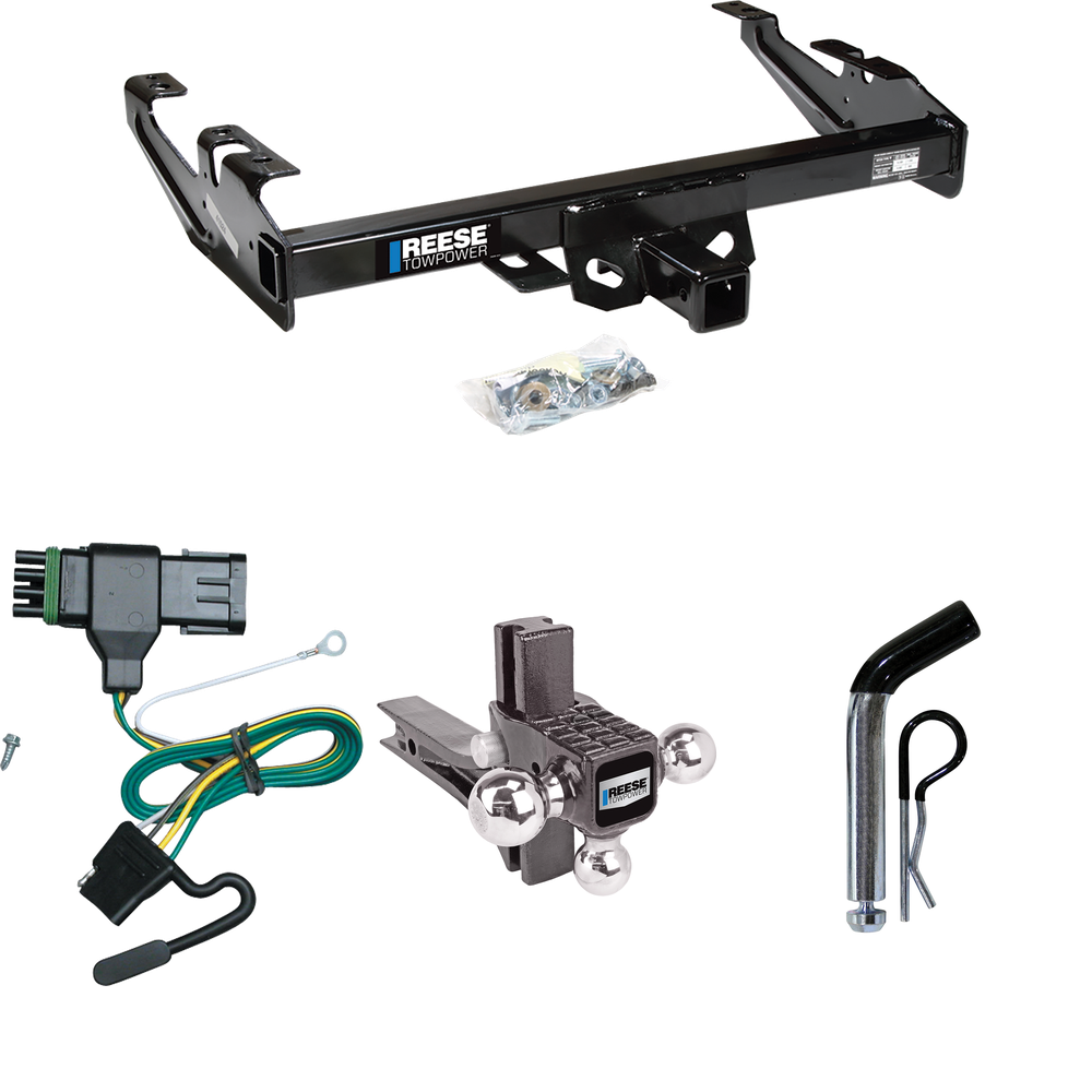 Se adapta al paquete de remolque de enganche para remolque GMC C3500 1988-2000 con 4 cables planos + soporte de bola triple ajustable con elevación de caída, bolas de remolque de 1-7/8" y 2" y 2-5/16" + pasador/clip de Reese Towpower