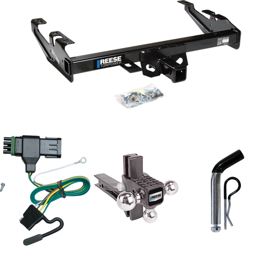 Se adapta al paquete de remolque de enganche para remolque GMC C3500 1988-2000 con 4 cables planos + soporte de bola triple ajustable con elevación de caída, bolas de remolque de 1-7/8" y 2" y 2-5/16" + pasador/clip de Reese Towpower