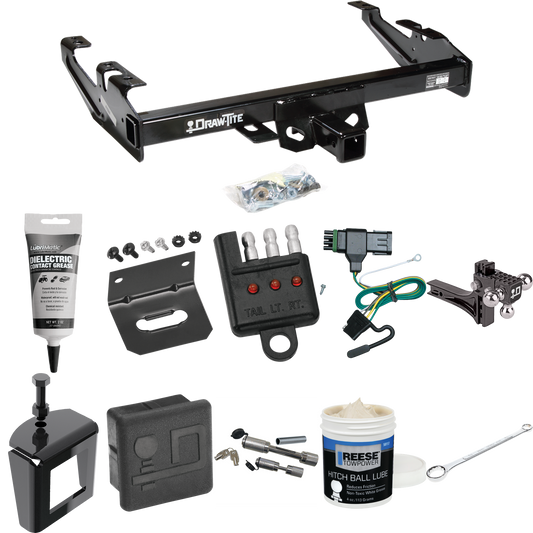 Fits 1988-2000 Chevrolet C3500 Trailer Hitch Tow PKG w/ 4-Flat Wiring + Adjustable Drop Rise Triple Ball Ball Mount 1-7/8" & 2" & 2-5/16" Trailer Balls + Wiring Bracket + Hitch Cover + Dual Hitch & Coupler Locks + Wiring Tester + Ball Lube + Electric