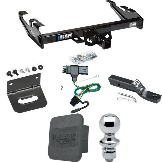 Fits 1988-2000 Chevrolet C3500 Trailer Hitch Tow PKG w/ 4-Flat Wiring + Ball Mount w/ 2" Drop + 1-7/8" Ball + Wiring Bracket + Hitch Cover (For Regular & Extended Cabs Models) By Reese Towpower