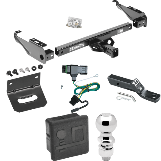 Fits 1988-1999 GMC C1500 Trailer Hitch Tow PKG w/ 4-Flat Wiring + Ball Mount w/ 2" Drop + 2-5/16" Ball + Wiring Bracket + Hitch Cover By Draw-Tite