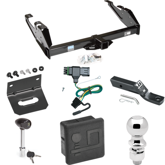 Fits 1988-2000 GMC K2500 Trailer Hitch Tow PKG w/ 4-Flat Wiring + Ball Mount w/ 2" Drop + 2-5/16" Ball + Wiring Bracket + Hitch Lock + Hitch Cover By Reese Towpower