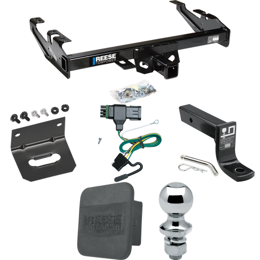 Fits 1988-1999 GMC K1500 Trailer Hitch Tow PKG w/ 4-Flat Wiring + Ball Mount w/ 4" Drop + 1-7/8" Ball + Wiring Bracket + Hitch Cover By Reese Towpower