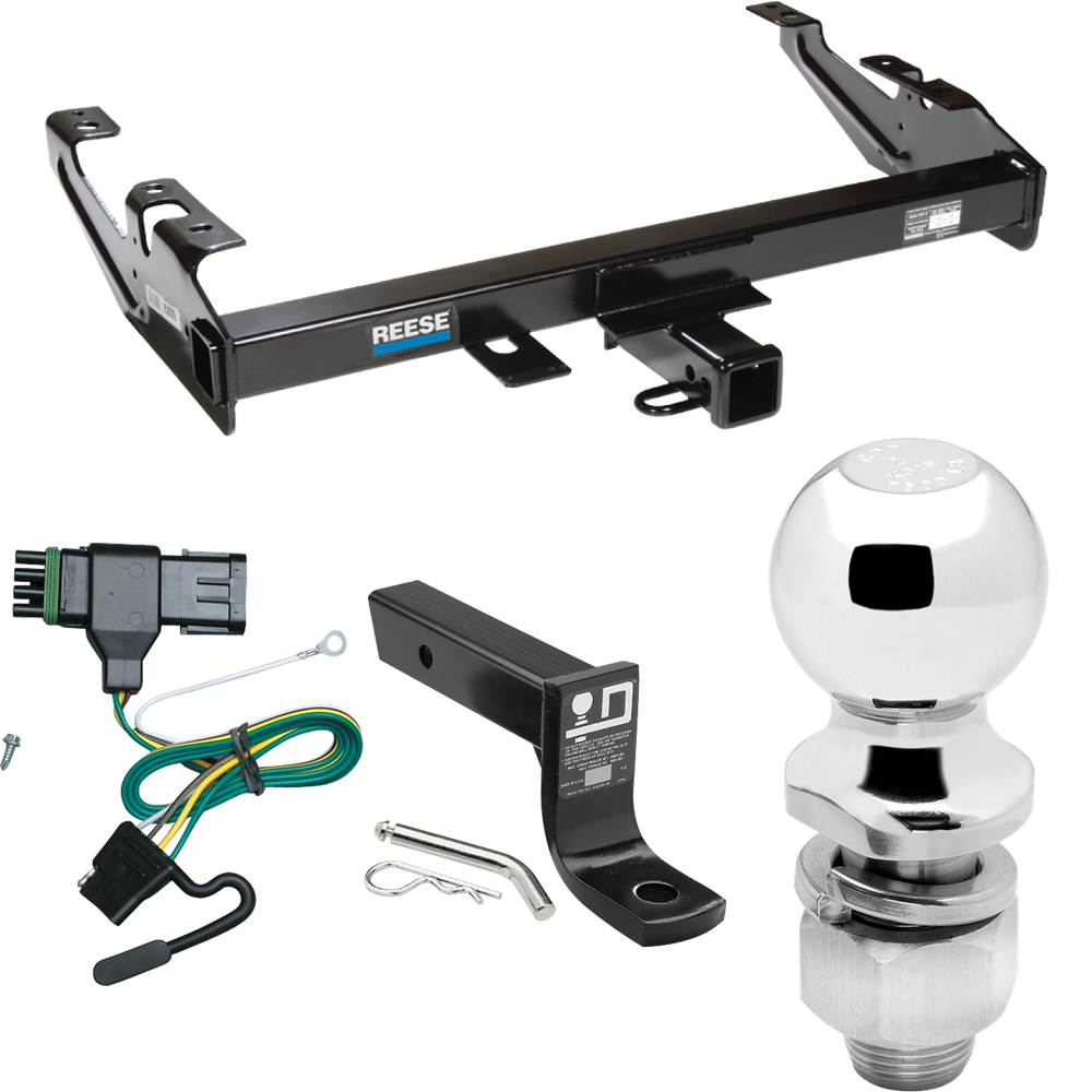 Fits 1988-1999 GMC K1500 Trailer Hitch Tow PKG w/ 4-Flat Wiring + Ball Mount w/ 4" Drop + 2" Ball By Reese Towpower