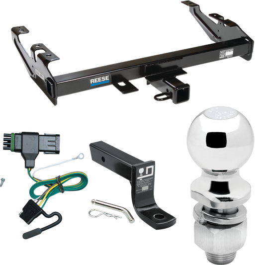 Fits 1988-1999 GMC K1500 Trailer Hitch Tow PKG w/ 4-Flat Wiring + Ball Mount w/ 4" Drop + 2" Ball By Reese Towpower