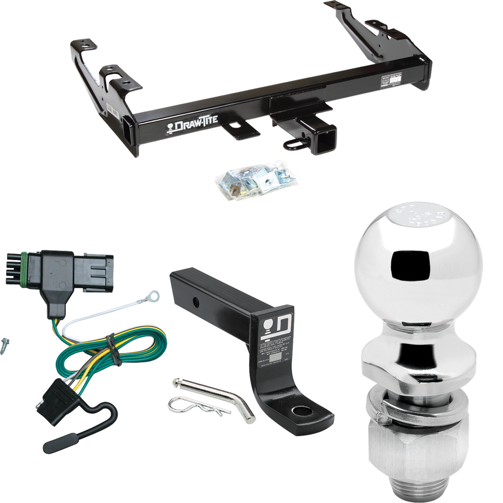 Se adapta al paquete de enganche de remolque GMC C3500 1988-2000 con cableado plano de 4 + soporte de bola con caída de 4" + bola de 2" de Draw-Tite