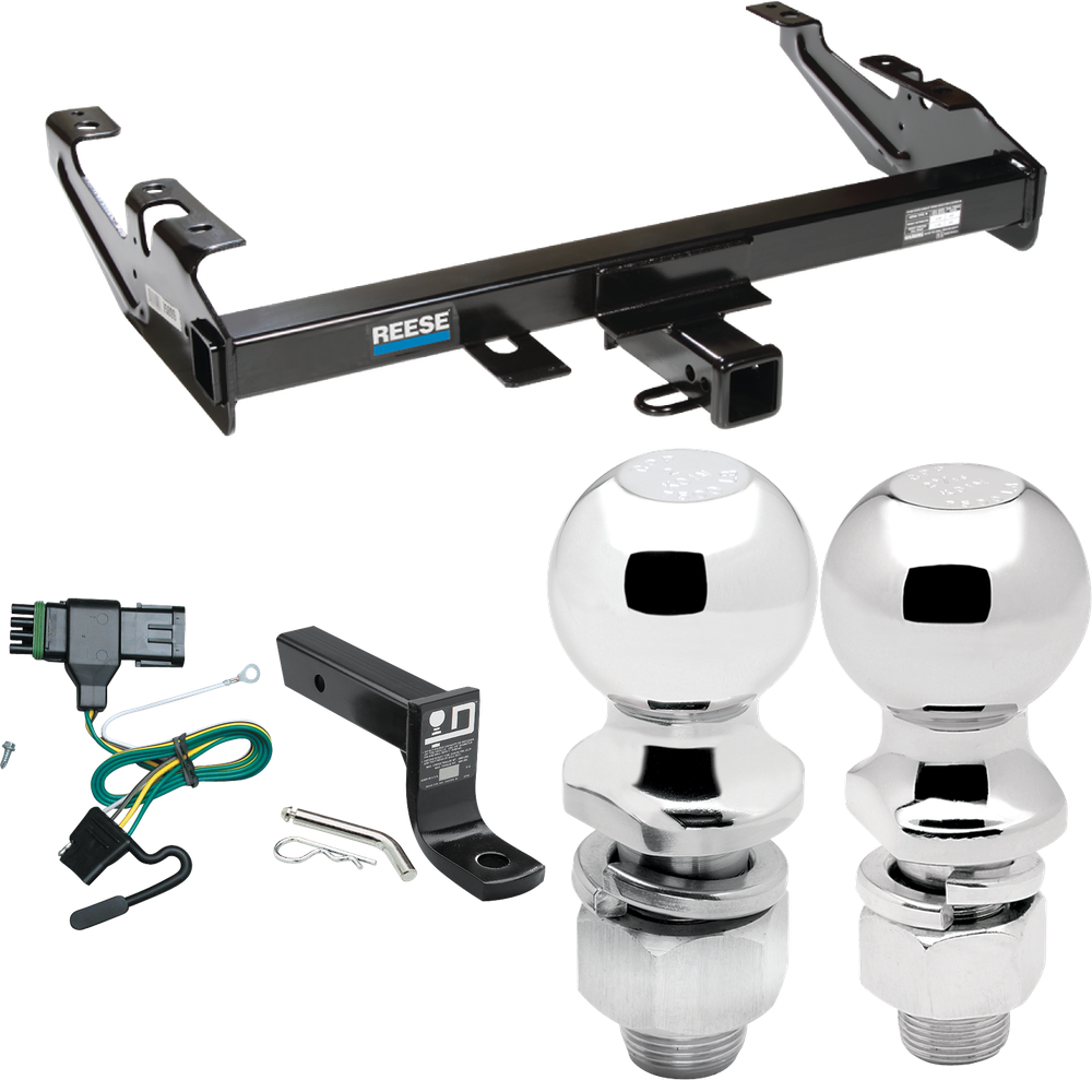 Fits 1988-2000 Chevrolet K3500 Trailer Hitch Tow PKG w/ 4-Flat Wiring + Ball Mount w/ 4" Drop + 2" Ball + 2-5/16" Ball (For Regular & Extended Cabs Models) By Reese Towpower