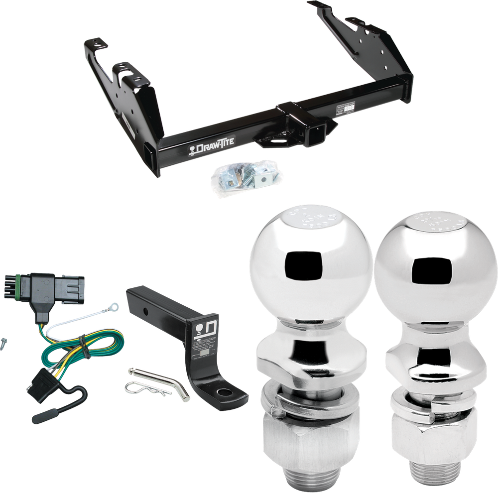 Fits 1992-2000 Chevrolet K3500 Trailer Hitch Tow PKG w/ 4-Flat Wiring + Ball Mount w/ 4" Drop + 2" Ball + 2-5/16" Ball (For Crew Cab Models) By Draw-Tite