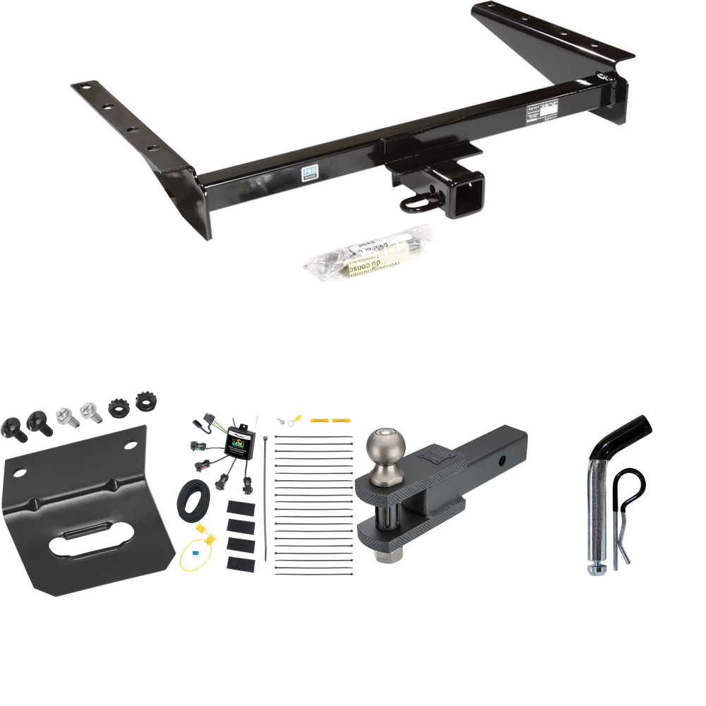 Fits 1993-1993 Jeep Grand Cherokee Trailer Hitch Tow PKG w/ 4-Flat Zero Contact "No Splice" Wiring Harness + Clevis Hitch Ball Mount w/ 2" Ball + Pin/Clip + Wiring Bracket By Reese Towpower