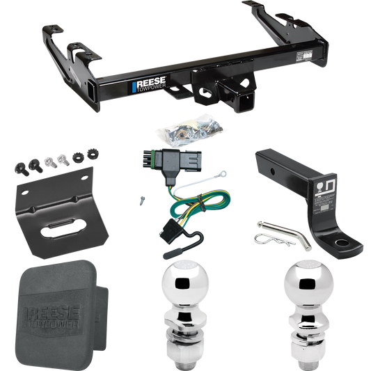 Fits 1992-2000 Chevrolet K2500 Trailer Hitch Tow PKG w/ 4-Flat Wiring + Ball Mount w/ 4" Drop + 2" Ball + 2-5/16" Ball + Wiring Bracket + Hitch Cover (For Crew Cab Models) By Reese Towpower