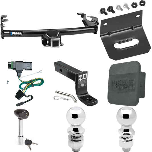 Fits 1988-1999 Chevrolet K1500 Trailer Hitch Tow PKG w/ 4-Flat Wiring + Ball Mount w/ 4" Drop + 2" Ball + 2-5/16" Ball + Wiring Bracket + Hitch Lock + Hitch Cover By Reese Towpower