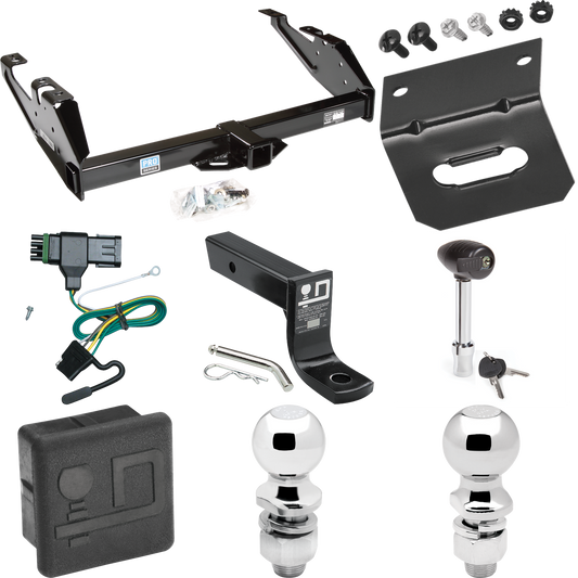 Fits 1988-2000 GMC C2500 Trailer Hitch Tow PKG w/ 4-Flat Wiring + Ball Mount w/ 4" Drop + 2" Ball + 2-5/16" Ball + Wiring Bracket + Hitch Lock + Hitch Cover By Reese Towpower