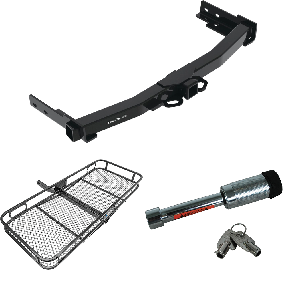 Fits 2021-2023 Jeep Grand Cherokee L Trailer Hitch Tow PKG w/ 60" x 24" Cargo Carrier + Hitch Lock By Draw-Tite