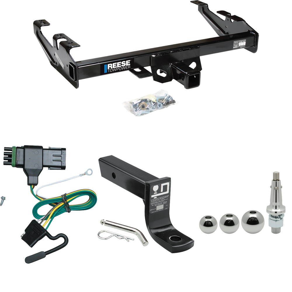 Se adapta al paquete de remolque con enganche para remolque GMC C3500 1988-2000 con 4 cables planos + soporte de bola con caída de 4" + bola intercambiable de 1-7/8" y 2" y 2-5/16" de Reese Towpower