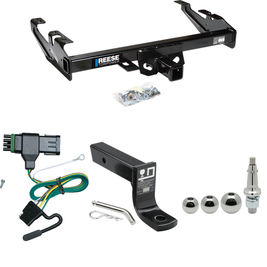 Se adapta al paquete de remolque con enganche para remolque GMC C3500 1988-2000 con 4 cables planos + soporte de bola con caída de 4" + bola intercambiable de 1-7/8" y 2" y 2-5/16" de Reese Towpower