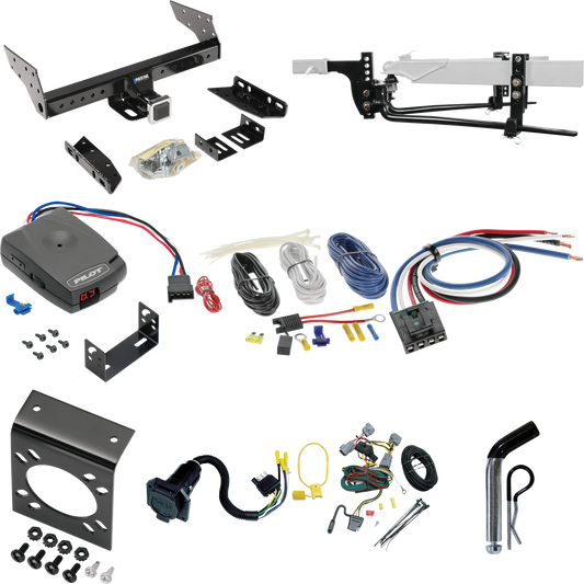 Fits 1994-1998 Jeep Grand Cherokee Trailer Hitch Tow PKG w/ 6K Round Bar Weight Distribution Hitch w/ 2-5/16" Ball + Pin/Clip + Pro Series Pilot Brake Control + Generic BC Wiring Adapter + 7-Way RV Wiring By Reese Towpower