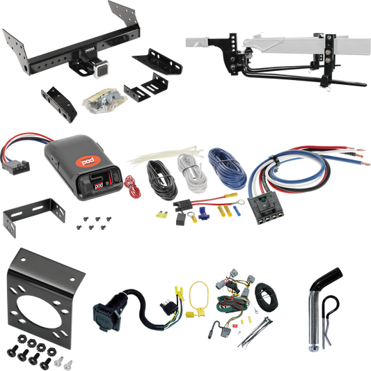 Fits 1994-1998 Jeep Grand Cherokee Trailer Hitch Tow PKG w/ 6K Round Bar Weight Distribution Hitch w/ 2-5/16" Ball + Pin/Clip + Pro Series POD Brake Control + Generic BC Wiring Adapter + 7-Way RV Wiring By Reese Towpower