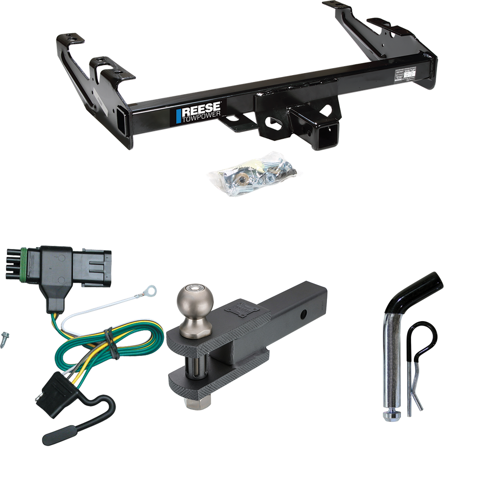 Fits 1988-1999 Chevrolet C1500 Trailer Hitch Tow PKG w/ 4-Flat Wiring + Clevis Hitch Ball Mount w/ 2" Ball + Pin/Clip By Reese Towpower