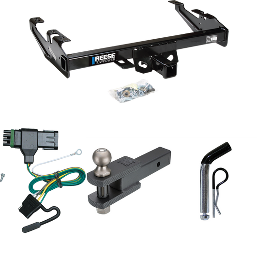 Se adapta al paquete de enganche de remolque Chevrolet C1500 1988-1999 con 4 cables planos + soporte de bola de enganche de horquilla con bola de 2" + pasador/clip de Reese Towpower