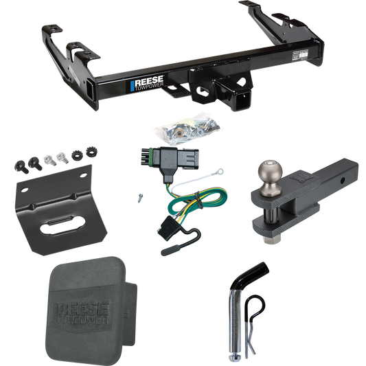 Fits 1992-2000 Chevrolet K3500 Trailer Hitch Tow PKG w/ 4-Flat Wiring + Clevis Hitch Ball Mount w/ 2" Ball + Pin/Clip + Wiring Bracket + Hitch Cover (For Crew Cab Models) By Reese Towpower