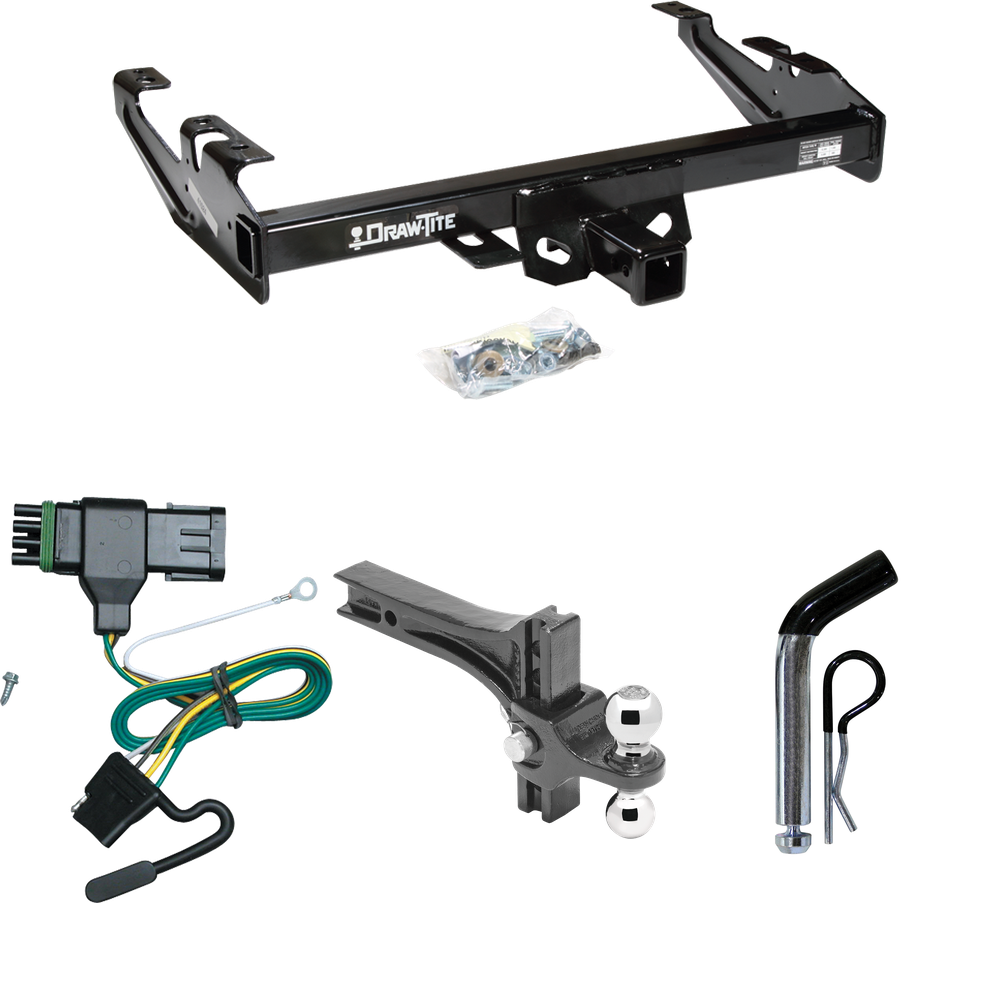 Fits 1988-1999 GMC K1500 Trailer Hitch Tow PKG w/ 4-Flat Wiring + Dual Adjustable Drop Rise Ball Ball Mount 2" & 2-5/16" Trailer Balls + Pin/Clip By Draw-Tite