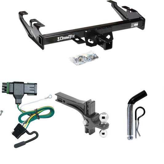 Fits 1988-1999 GMC K1500 Trailer Hitch Tow PKG w/ 4-Flat Wiring + Dual Adjustable Drop Rise Ball Ball Mount 2" & 2-5/16" Trailer Balls + Pin/Clip By Draw-Tite