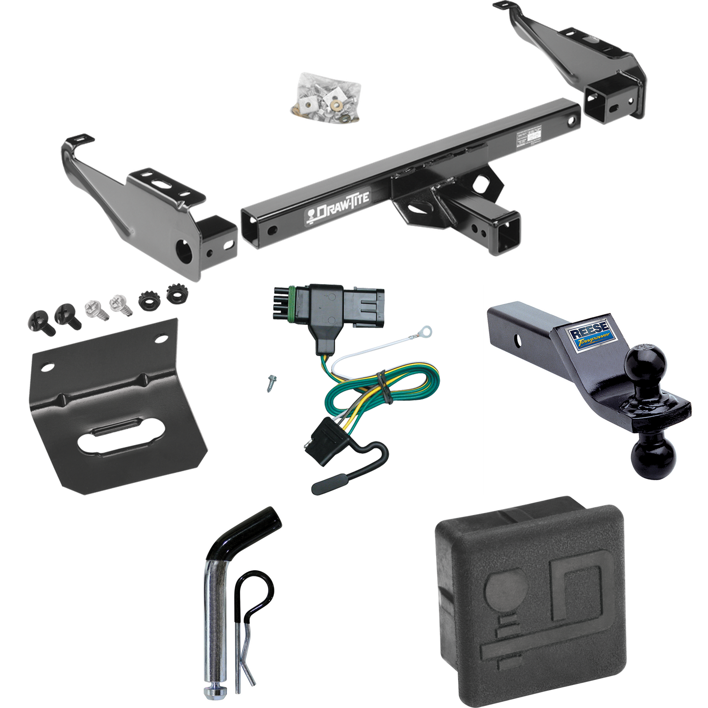 Fits 1988-2000 GMC C3500 Trailer Hitch Tow PKG w/ 4-Flat Wiring + Dual Ball Ball Mount 1-7/8" & 2" Trailer Balls + Pin/Clip + Wiring Bracket + Hitch Cover By Draw-Tite