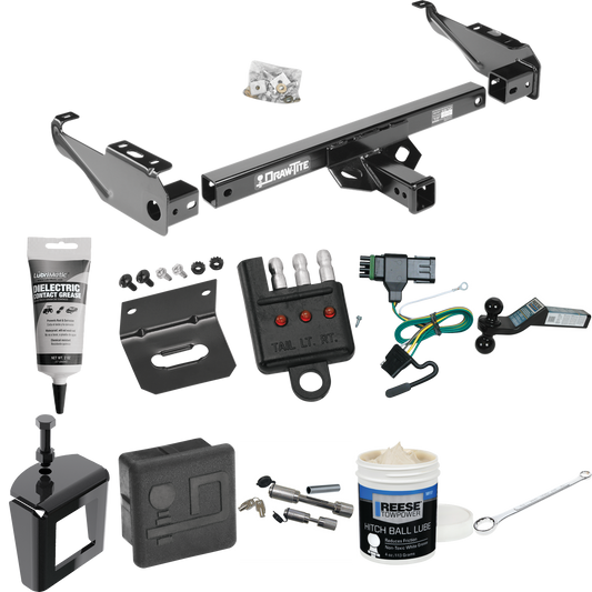 Fits 1988-2000 Chevrolet C3500 Trailer Hitch Tow PKG w/ 4-Flat Wiring + Dual Ball Ball Mount 2" & 2-5/16" Trailer Balls + Wiring Bracket + Hitch Cover + Dual Hitch & Coupler Locks + Wiring Tester + Ball Lube + Electric Grease + Ball Wrench + Anti Rat