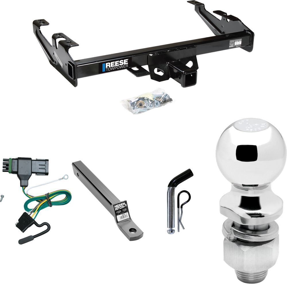 Fits 1988-1999 GMC K1500 Trailer Hitch Tow PKG w/ 4-Flat Wiring + Extended 16" Long Ball Mount w/ 2" Drop + Pin/Clip + 2" Ball By Reese Towpower