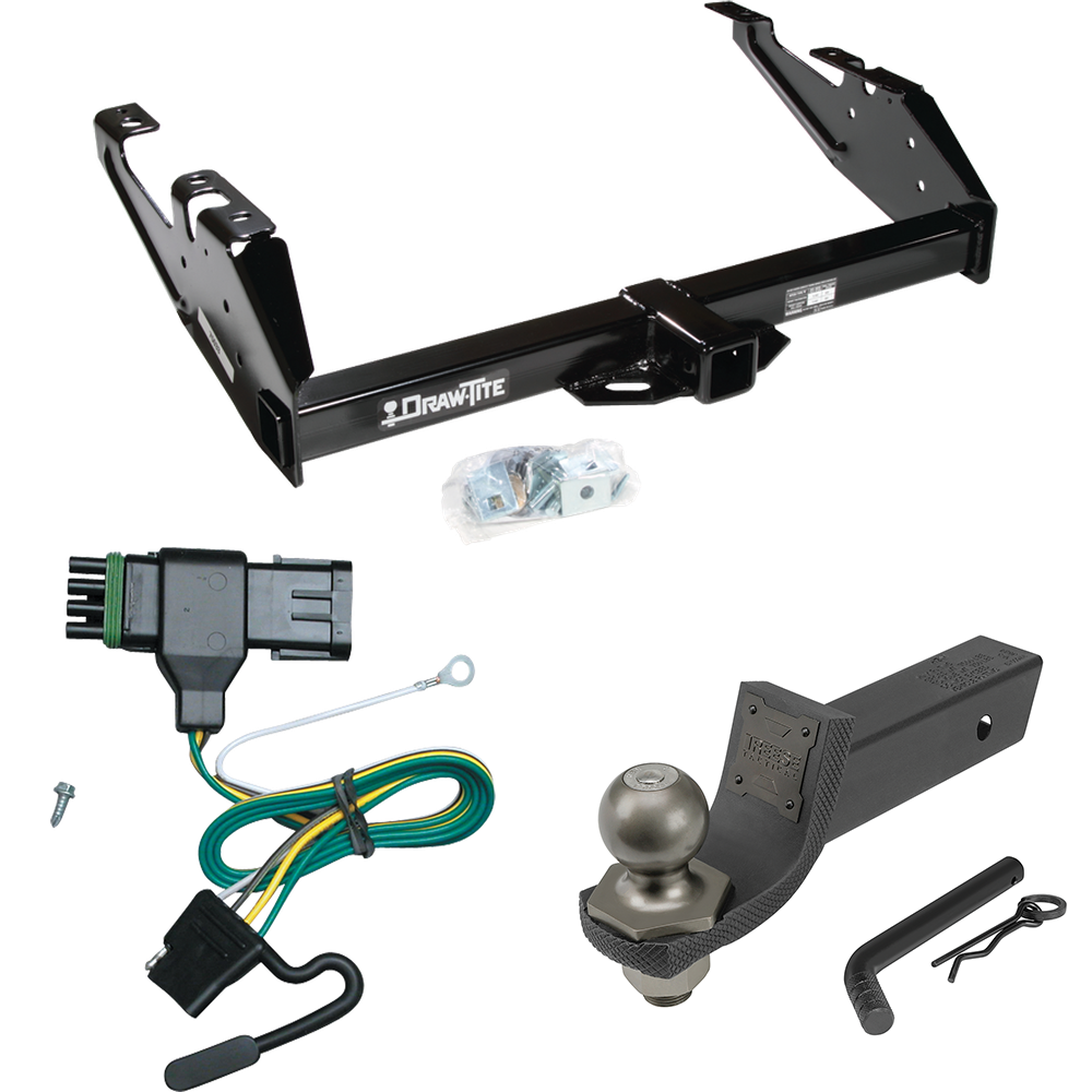 Fits 1988-1999 GMC C1500 Trailer Hitch Tow PKG w/ 4-Flat Wiring + Interlock Tactical Starter Kit w/ 2" Drop & 2" Ball By Draw-Tite