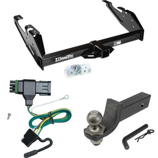 Fits 1988-1999 GMC C1500 Trailer Hitch Tow PKG w/ 4-Flat Wiring + Interlock Tactical Starter Kit w/ 2" Drop & 2" Ball By Draw-Tite