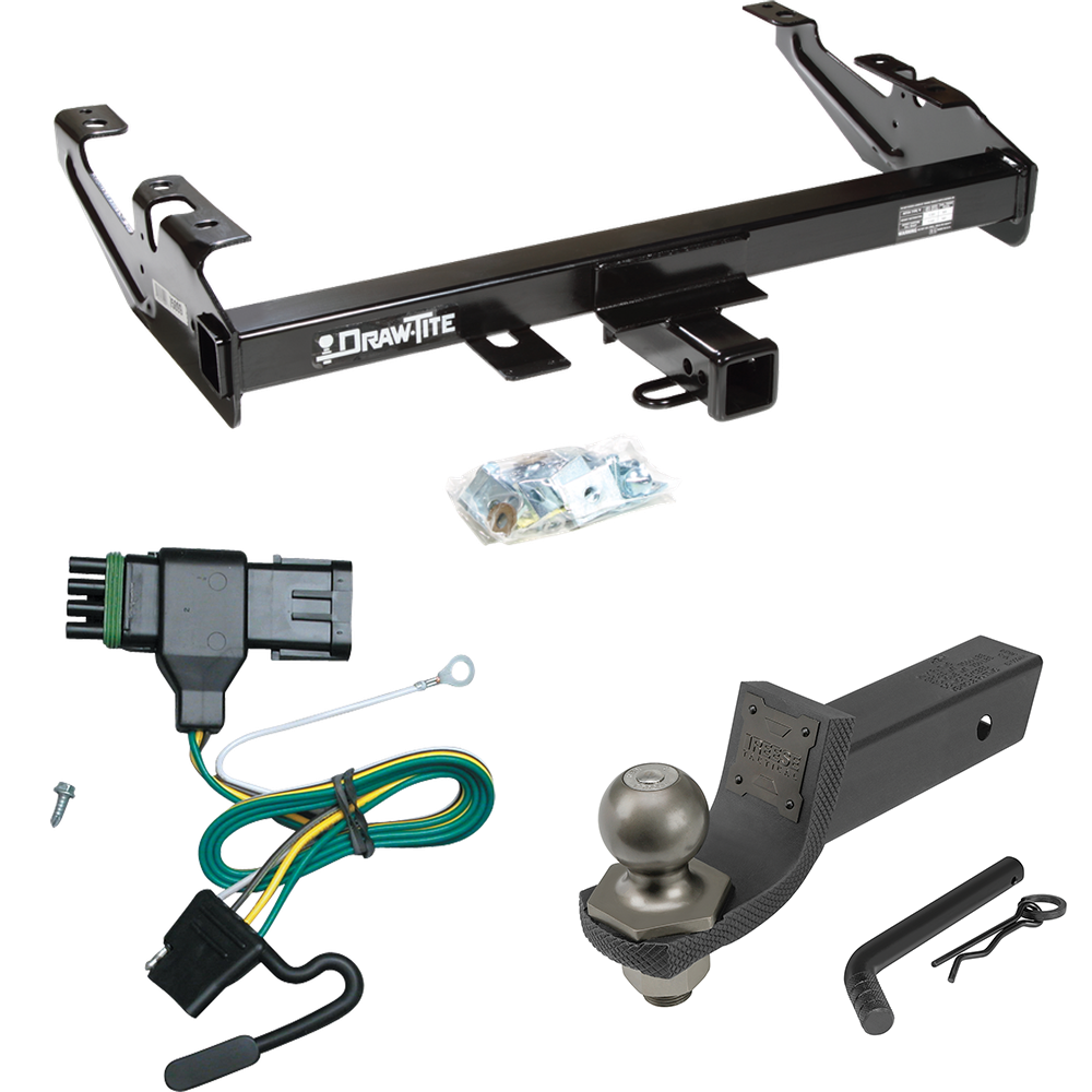 Fits 1988-2000 Chevrolet C3500 Trailer Hitch Tow PKG w/ 4-Flat Wiring + Interlock Tactical Starter Kit w/ 2" Drop & 2" Ball (For Regular & Extended Cabs Models) By Draw-Tite