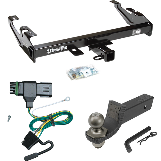 Fits 1988-2000 Chevrolet C3500 Trailer Hitch Tow PKG w/ 4-Flat Wiring + Interlock Tactical Starter Kit w/ 2" Drop & 2" Ball (For Regular & Extended Cabs Models) By Draw-Tite