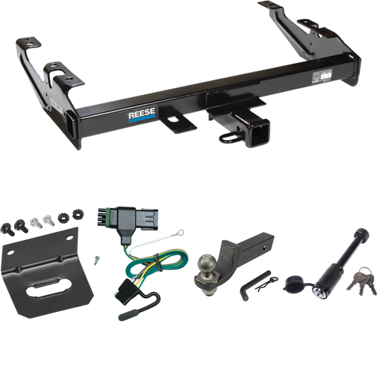 Fits 1988-2000 GMC K2500 Trailer Hitch Tow PKG w/ 4-Flat Wiring + Interlock Tactical Starter Kit w/ 2" Drop & 2" Ball + Tactical Dogbone Lock + Wiring Bracket By Reese Towpower