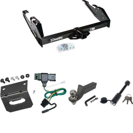 Fits 1988-2000 GMC C2500 Trailer Hitch Tow PKG w/ 4-Flat Wiring + Interlock Tactical Starter Kit w/ 2" Drop & 2" Ball + Tactical Dogbone Lock + Wiring Bracket By Draw-Tite