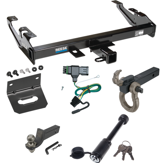 Fits 1992-2000 Chevrolet K3500 Trailer Hitch Tow PKG w/ 4-Flat Wiring + Interlock Tactical Starter Kit w/ 2" Drop & 2" Ball + Tactical Hook & Shackle Mount + Tactical Dogbone Lock + Wiring Bracket (For Crew Cab Models) By Reese Towpower