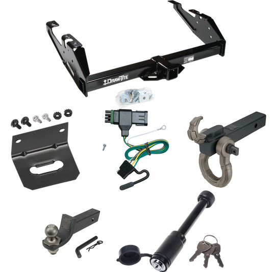 Fits 1992-2000 Chevrolet C3500 Trailer Hitch Tow PKG w/ 4-Flat Wiring + Interlock Tactical Starter Kit w/ 2" Drop & 2" Ball + Tactical Hook & Shackle Mount + Tactical Dogbone Lock + Wiring Bracket (For Crew Cab Models) By Draw-Tite