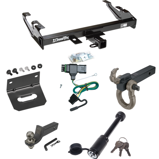 Fits 1988-2000 Chevrolet C3500 Trailer Hitch Tow PKG w/ 4-Flat Wiring + Interlock Tactical Starter Kit w/ 2" Drop & 2" Ball + Tactical Hook & Shackle Mount + Tactical Dogbone Lock + Wiring Bracket (For Regular & Extended Cabs Models) By Draw-Tite