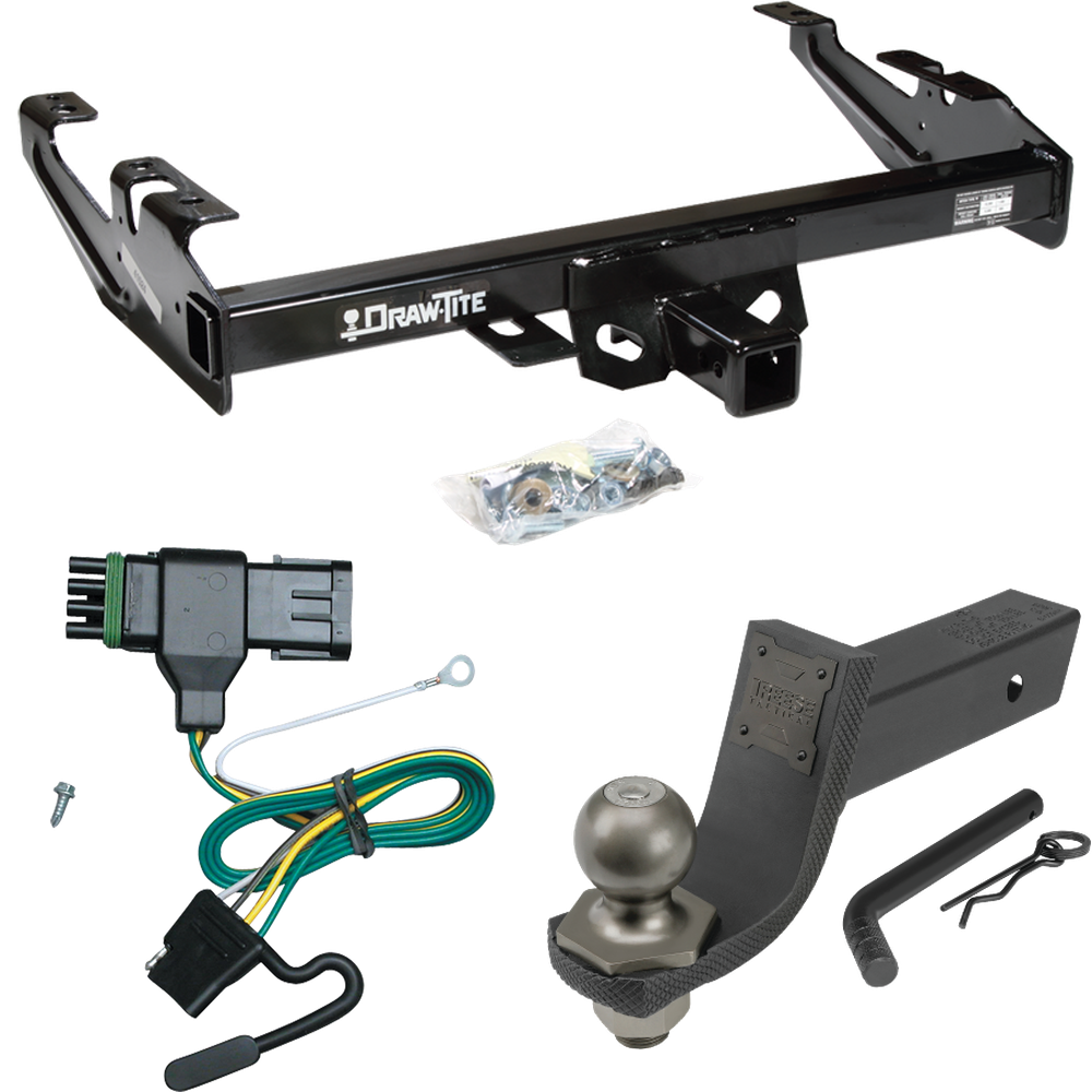 Fits 1992-2000 Chevrolet C3500 Trailer Hitch Tow PKG w/ 4-Flat Wiring + Interlock Tactical Starter Kit w/ 3-1/4" Drop & 2" Ball (For Crew Cab Models) By Draw-Tite