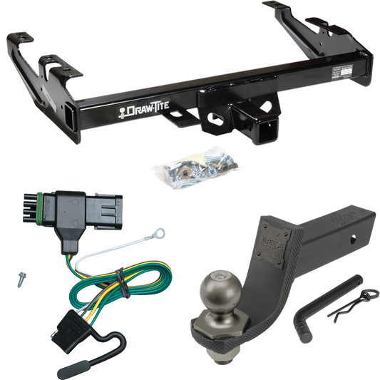 Fits 1992-2000 Chevrolet C3500 Trailer Hitch Tow PKG w/ 4-Flat Wiring + Interlock Tactical Starter Kit w/ 3-1/4" Drop & 2" Ball (For Crew Cab Models) By Draw-Tite