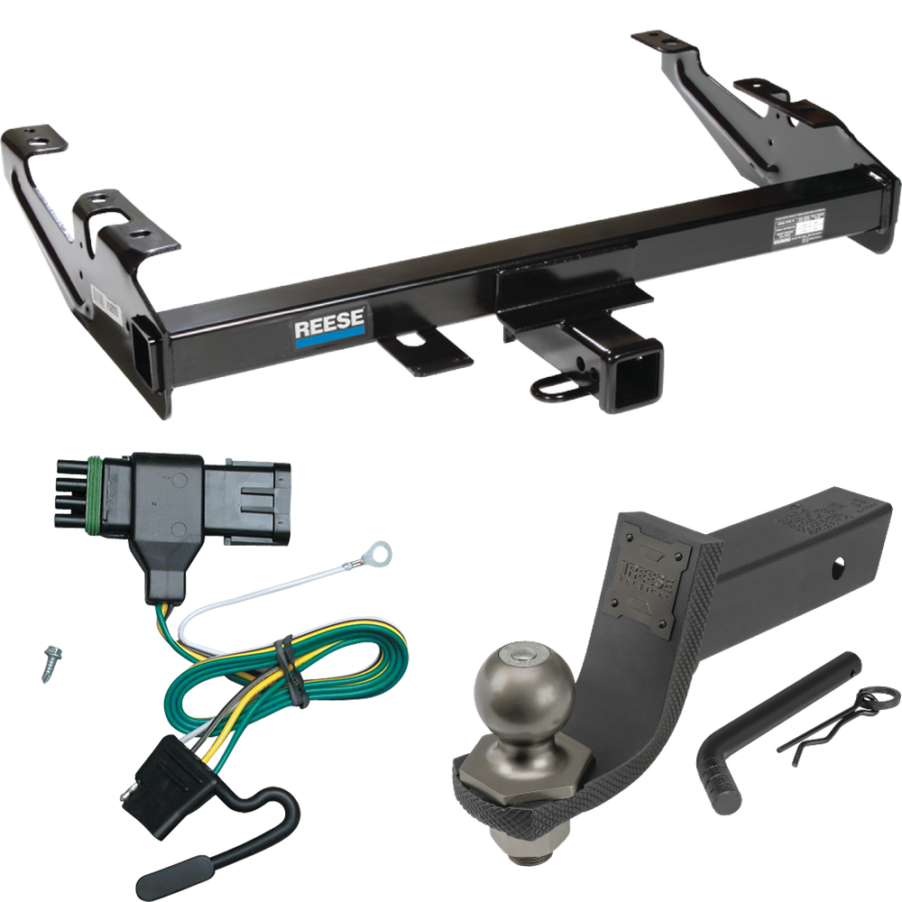 Fits 1988-2000 GMC C2500 Trailer Hitch Tow PKG w/ 4-Flat Wiring + Interlock Tactical Starter Kit w/ 3-1/4" Drop & 2" Ball By Reese Towpower