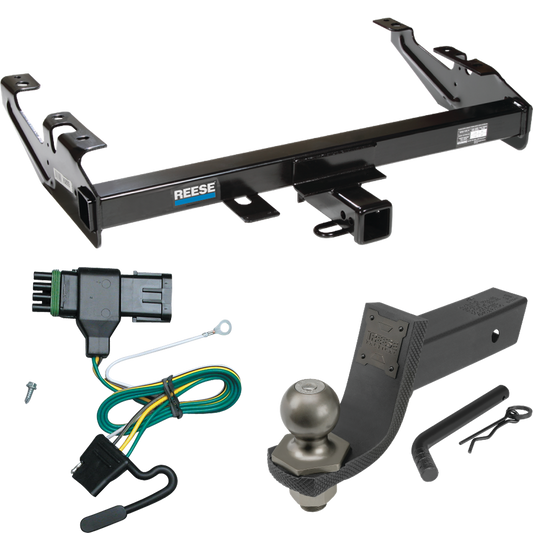 Fits 1988-2000 GMC C2500 Trailer Hitch Tow PKG w/ 4-Flat Wiring + Interlock Tactical Starter Kit w/ 3-1/4" Drop & 2" Ball By Reese Towpower